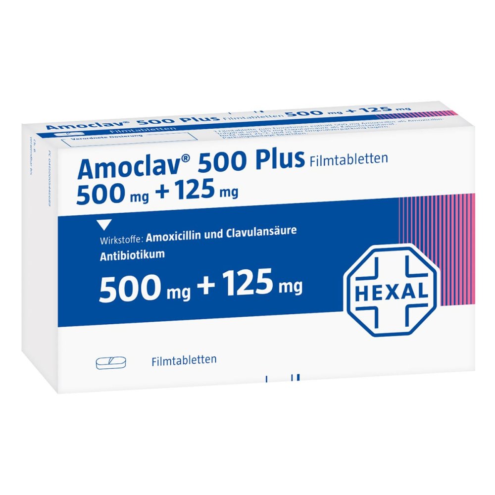 Das Produktfoto zeigt Amoclav 500 Plus Filmtabletten (10 stk) PZN 00544651