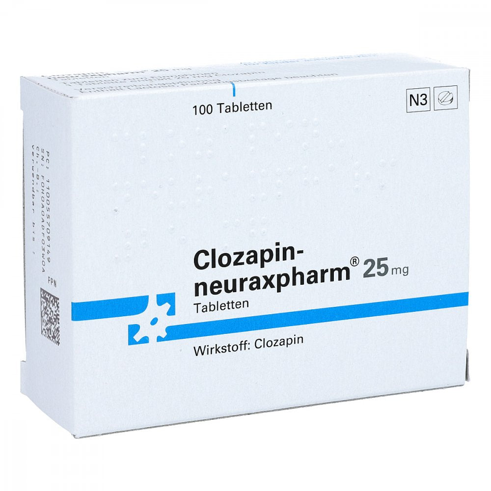 Das Produktfoto zeigt Clozapin-Neuraxpharm 25 Mg Tabletten (100 stk) PZN 00557091