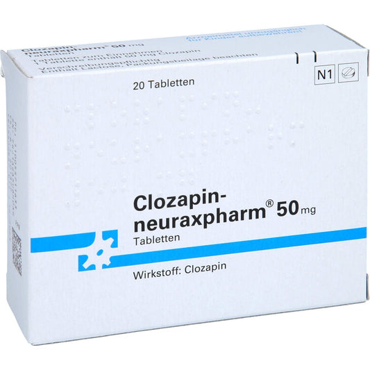 Das Produktfoto zeigt Clozapin-Neuraxpharm 50 Mg Tabletten (20 stk) PZN 00557116
