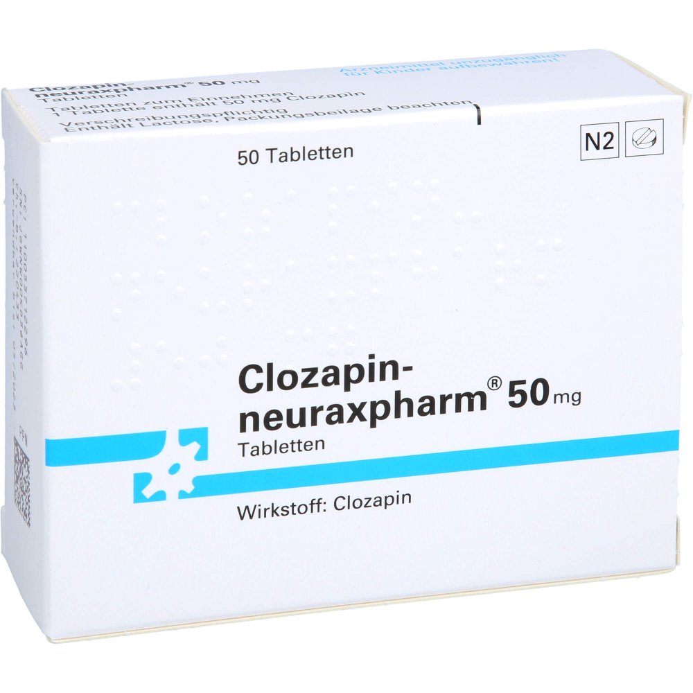 Das Produktfoto zeigt Clozapin-Neuraxpharm 50 Mg Tabletten (50 stk) PZN 00557122