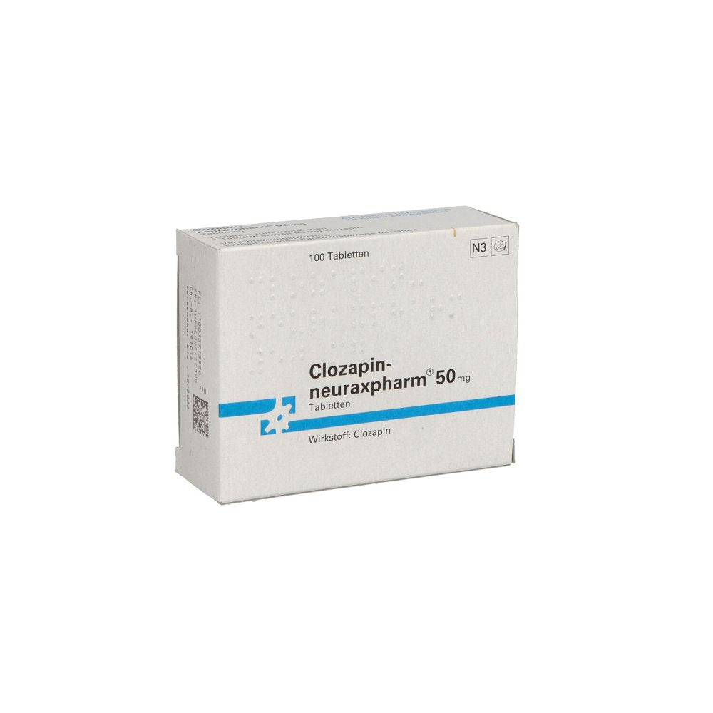 Das Produktfoto zeigt Clozapin-Neuraxpharm 50 Mg Tabletten (100 stk) PZN 00557139