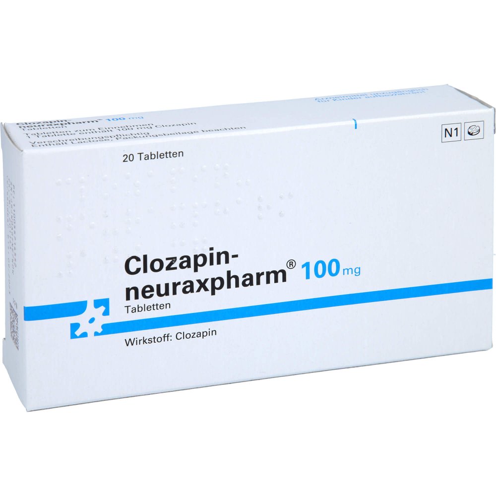 Das Produktfoto zeigt Clozapin-Neuraxpharm 100 Mg Tabletten (20 stk) PZN 00557145