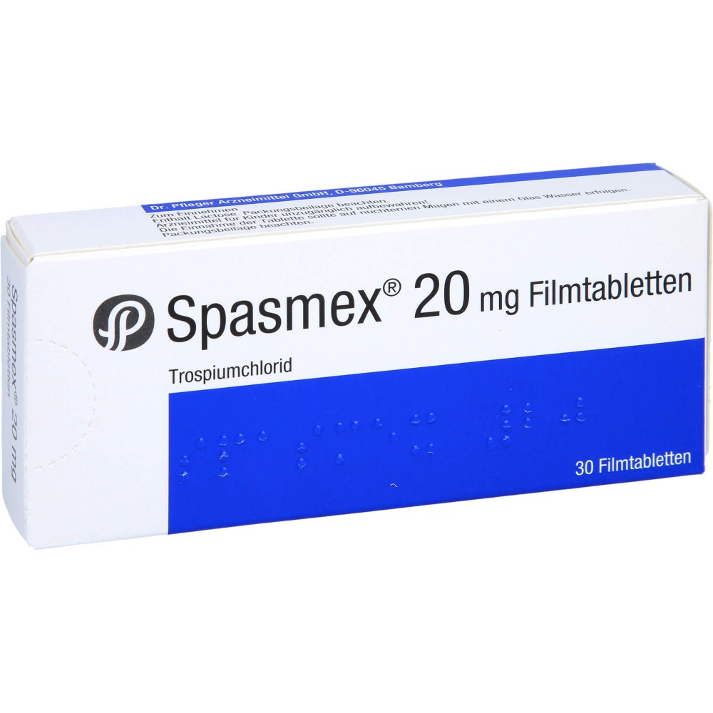 Das Produktfoto zeigt Spasmex 20 Mg Filmtabletten (30 stk) PZN 00557731