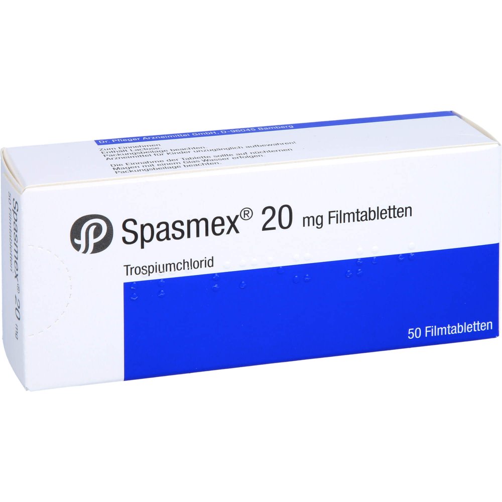 Das Produktfoto zeigt Spasmex 20 Mg Filmtabletten (50 stk) PZN 00557748