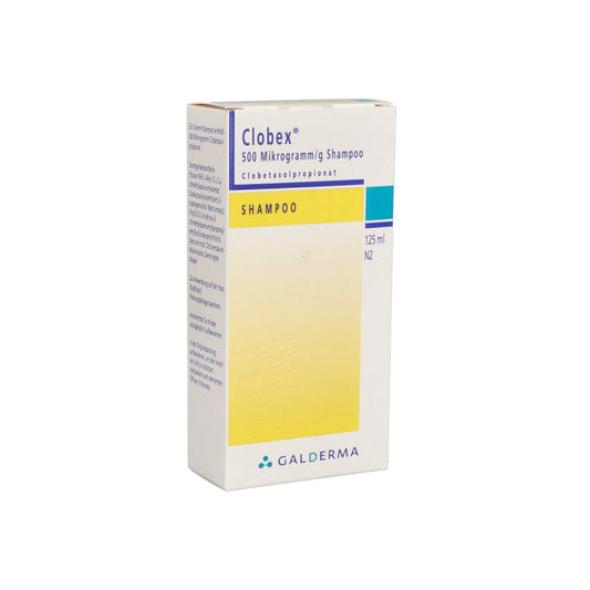 Das Produktfoto zeigt Clobex 500 Mikrogramm/G Shampoo (125 ml) PZN 00563453