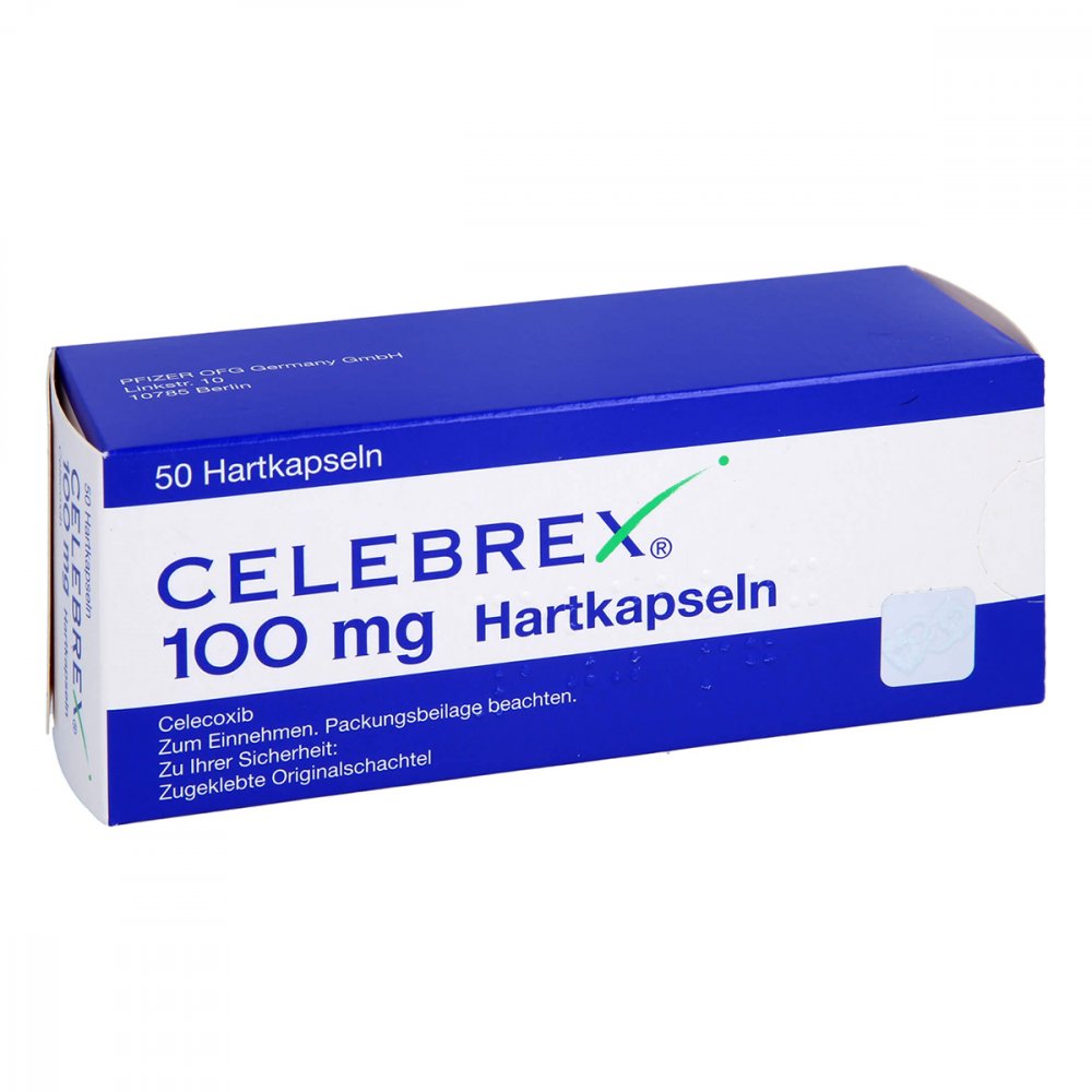 Das Produktfoto zeigt Celebrex 100 Mg Hartkapseln (50 stk) PZN 00566144