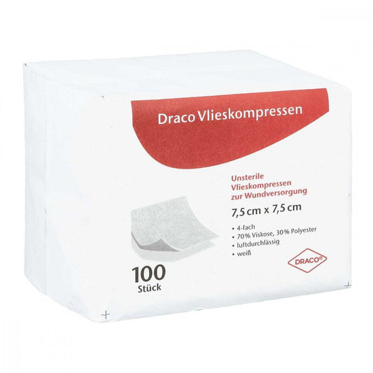 Das Produktfoto zeigt Vliesstoff-Kompressen Unsteril 7,5x7,5 Cm (100 stk) PZN 00571406