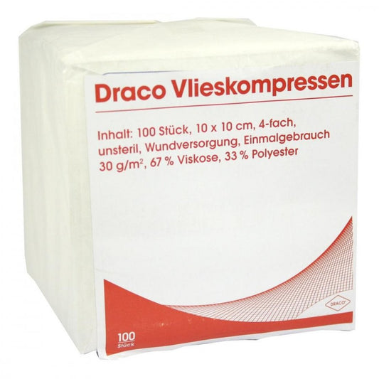 Das Produktfoto zeigt Vliesstoff-Kompressen Unsteril 10x10 Cm 4fach (100 stk) PZN 00571412