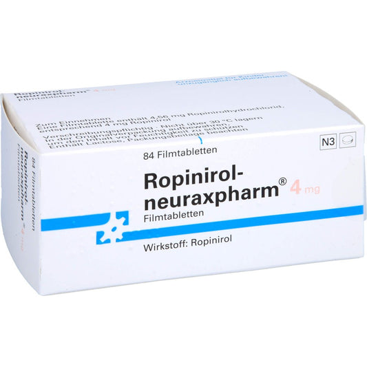 Das Produktfoto zeigt Ropinirol-Neuraxpharm 4 Mg Filmtabletten (84 stk) PZN 00571613