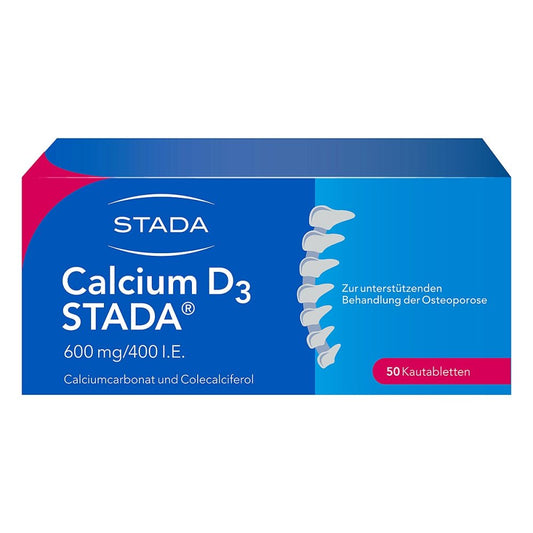 Das Produktfoto zeigt Calcium D3 Stada 600 Mg/400 I.E. Kautabletten (50 stk) PZN 00574505