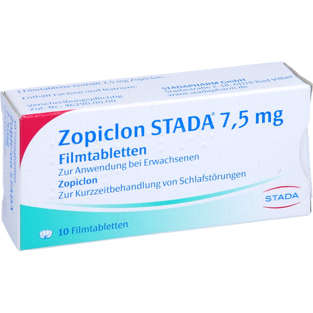 Das Produktfoto zeigt Zopiclon Stada 7,5 Mg Filmtabletten (10 stk) PZN 00574528