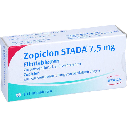 Das Produktfoto zeigt Zopiclon Stada 7,5 Mg Filmtabletten (10 stk) PZN 00574528