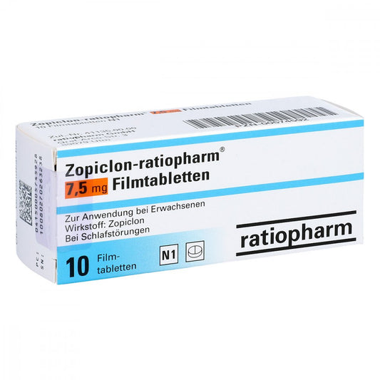 Das Produktfoto zeigt Zopiclon-Ratiopharm 7,5 Mg Filmtabletten (10 stk) PZN 00574592