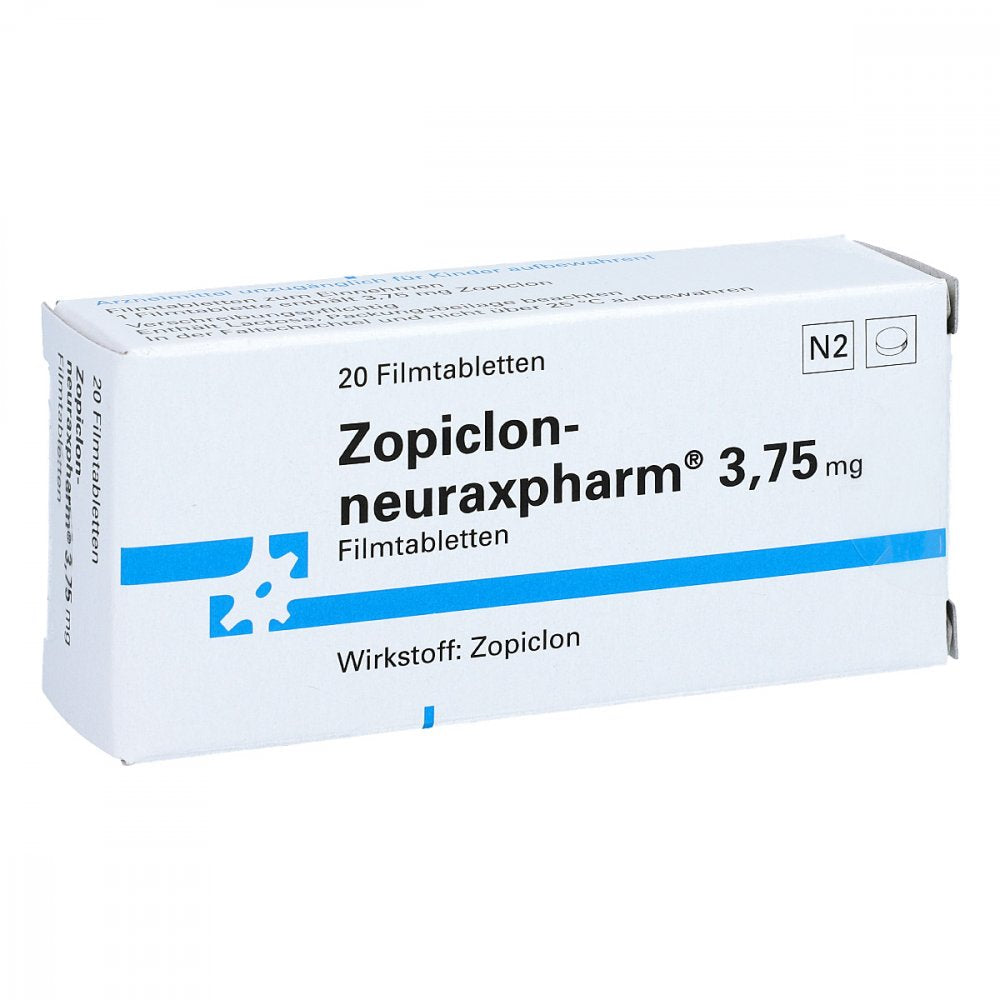 Das Produktfoto zeigt Zopiclon-Neuraxpharm 3,75 Mg Filmtabletten (20 stk) PZN 00575829