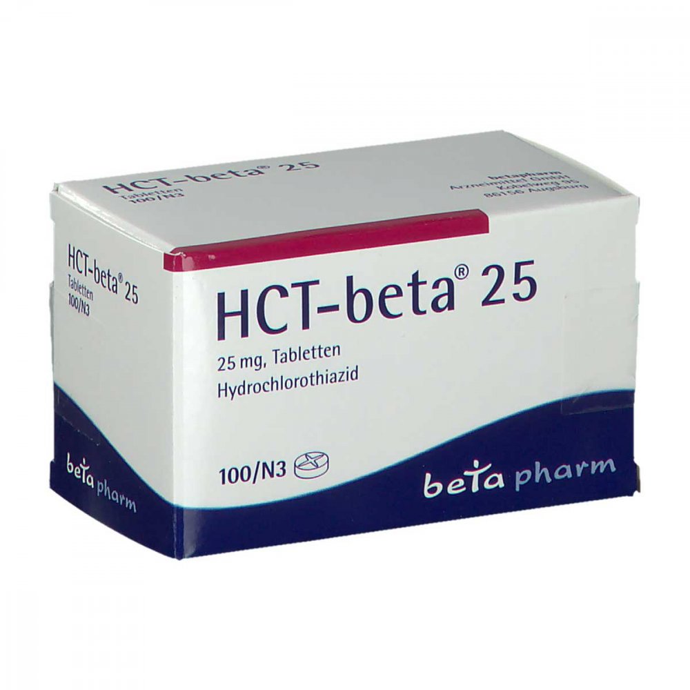 Das Produktfoto zeigt Hct-Beta 25 Tabletten (100 stk) PZN 00580351