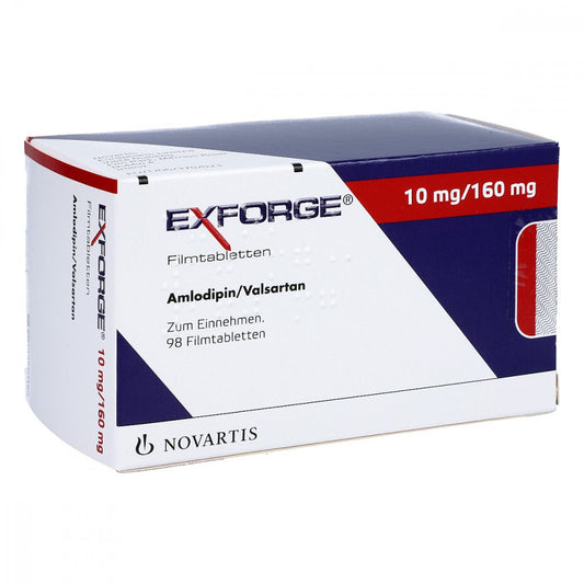 Das Produktfoto zeigt Exforge 10 Mg/160 Mg Filmtabletten (98 stk) PZN 00581497