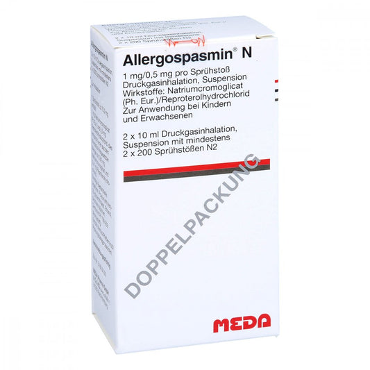 Das Produktfoto zeigt Allergospasmin N Dosieraerosol (2X10 ml) PZN 00585029
