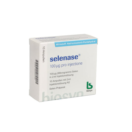 Das Produktfoto zeigt Selenase 100 Μg Pro Injectione Ampullen (10X2 ml) PZN 00593709