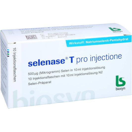 Das Produktfoto zeigt Selenase T Pro Injectione (10X10 ml) PZN 00593744