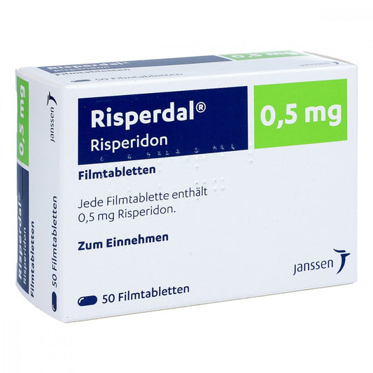 Das Produktfoto zeigt Risperdal 0,5 Mg Filmtabletten (50 stk) PZN 00596085