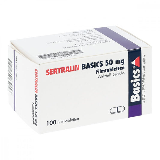 Das Produktfoto zeigt Sertralin Basics 50 Mg Filmtabletten (100 stk) PZN 00597133