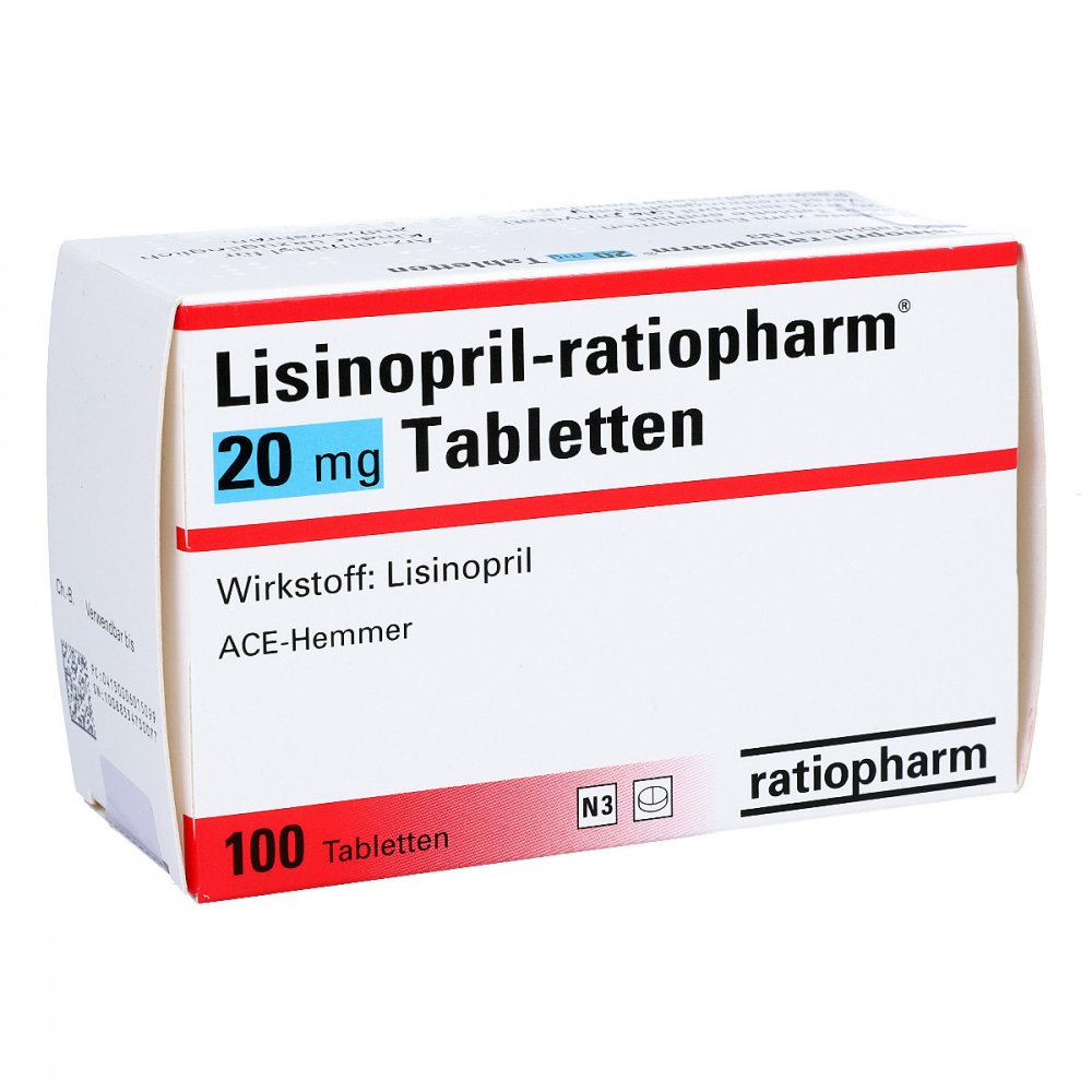 Das Produktfoto zeigt Lisinopril-Ratiopharm 20 Mg Tabletten (100 stk) PZN 00601509