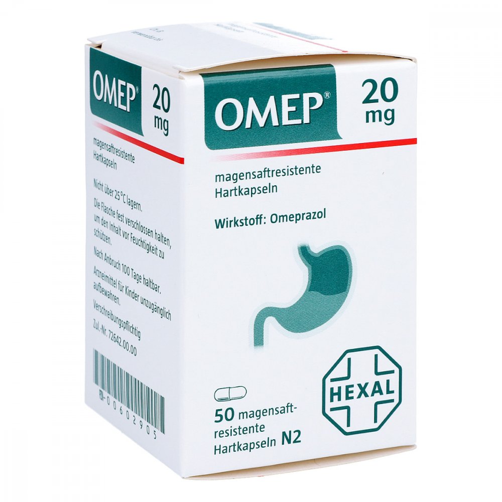Das Produktfoto zeigt Omep 20 Mg Magensaftresistente Hartkapseln (50 stk) PZN 00602905