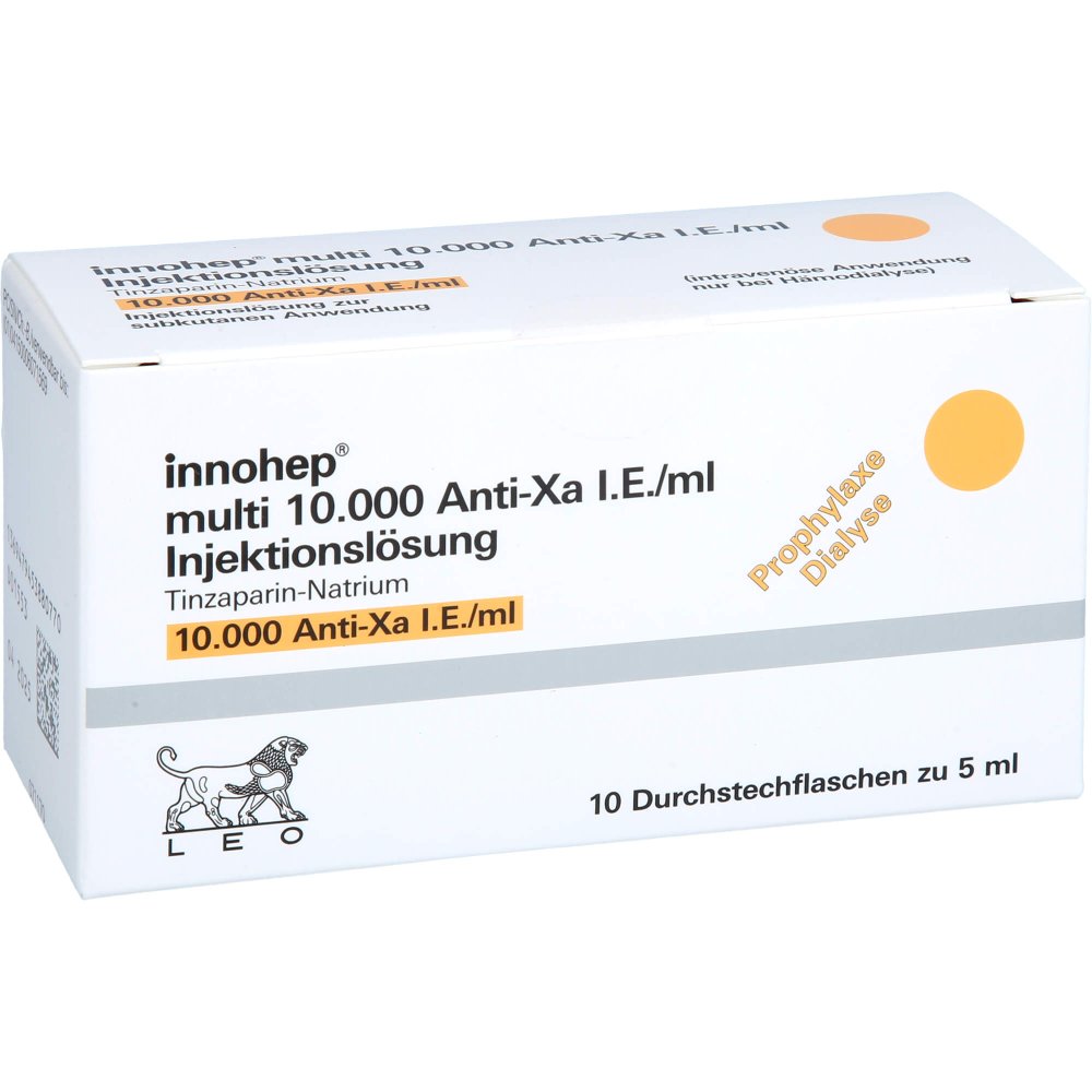 Das Produktfoto zeigt Innohep Multi 10.000 Anti-Xa I.E./Ml 5ml Dsfl. (10X5 ml) PZN 00607156