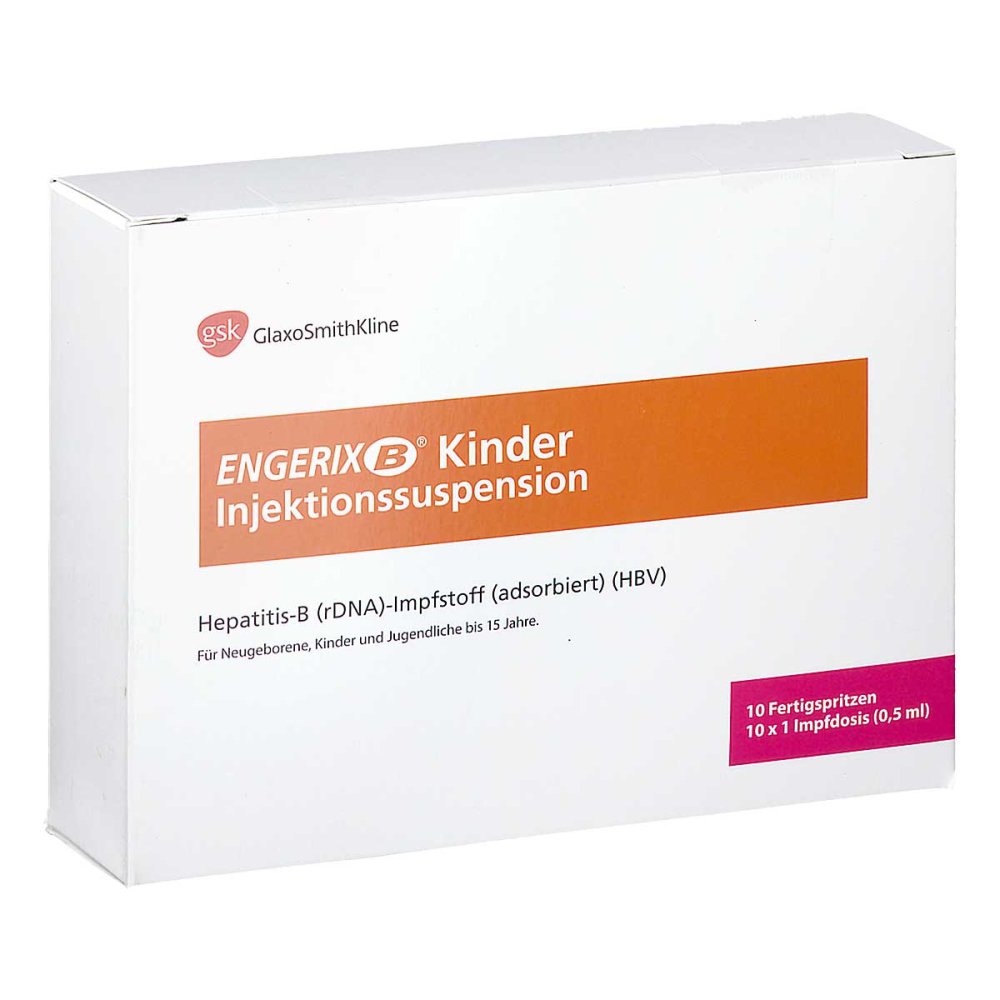Das Produktfoto zeigt Engerix-B Kinder Inj.-Susp.I.E.Fertigspritze (10X0.5 ml) PZN 00614742