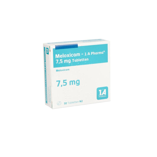 Das Produktfoto zeigt Meloxicam-1a Pharma 7,5 Mg Tabletten (50 stk) PZN 00618579