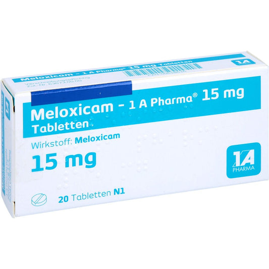 Das Produktfoto zeigt Meloxicam-1a Pharma 15 Mg Tabletten (20 stk) PZN 00618616