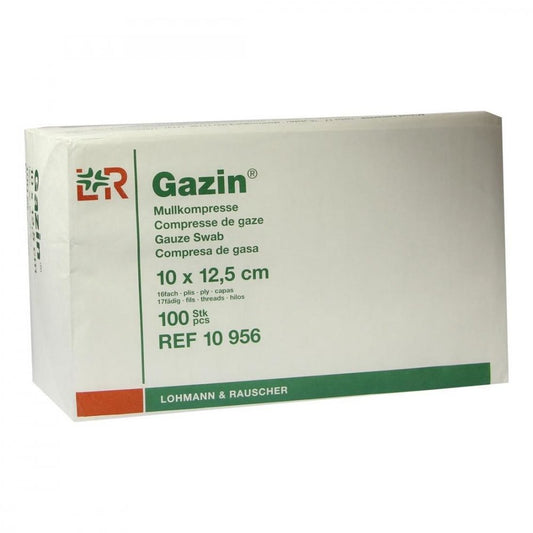Das Produktfoto zeigt Gazin Mullkomp.10x12,5 Cm Unsteril 16fach Op (100 stk) PZN 00619202