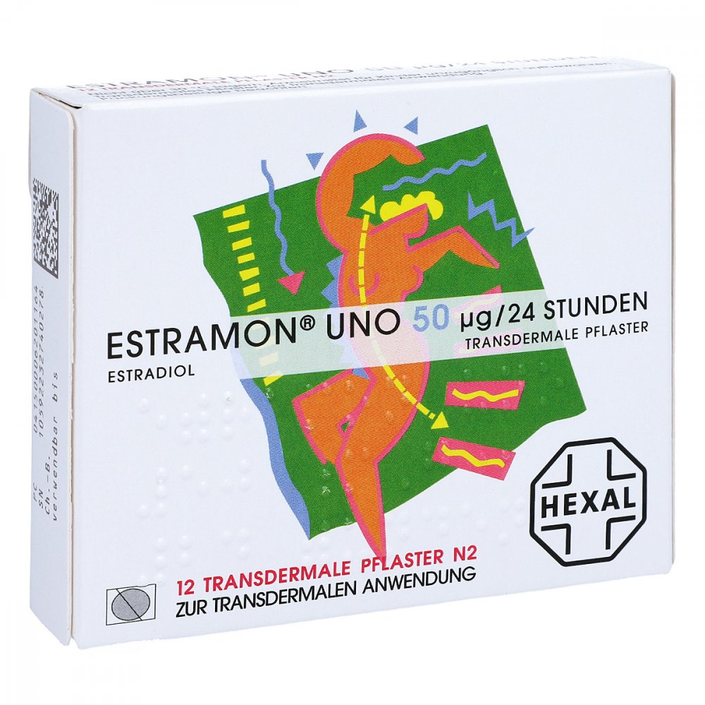 Das Produktfoto zeigt Estramon Uno 50 Μg/24 Stunden Transderm.Pflaster (12 stk) PZN 00620116