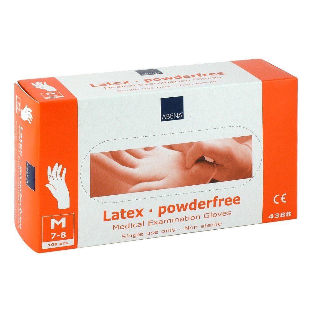 Das Produktfoto zeigt Handschuhe Latex Ungepudert Mittel 4388 (100 stk) PZN 00623801