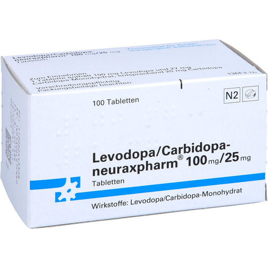 Das Produktfoto zeigt Levodopa/Carbidopa-Neuraxpharm 100/25 Mg Tabletten (100 stk) PZN 00624433
