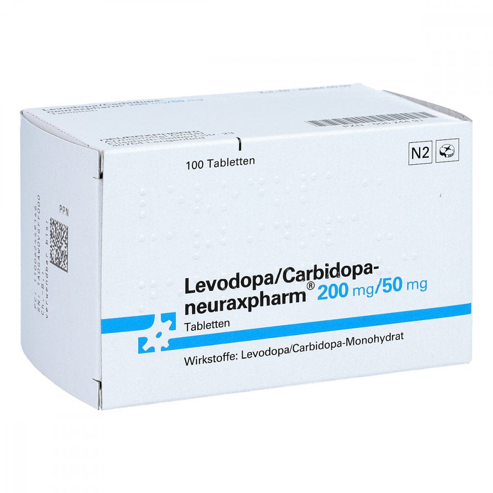 Das Produktfoto zeigt Levodopa/Carbidopa-Neuraxpharm 200/50 Mg Tabletten (100 stk) PZN 00624491