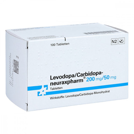 Das Produktfoto zeigt Levodopa/Carbidopa-Neuraxpharm 200/50 Mg Tabletten (100 stk) PZN 00624491