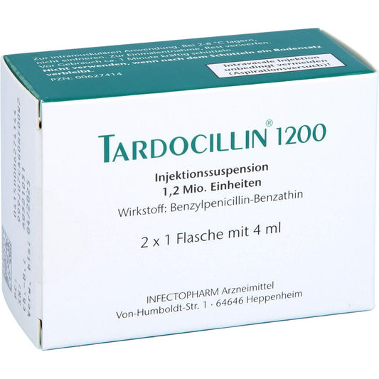 Das Produktfoto zeigt Tardocillin 1200 Spritzfertige Suspension (2X4 ml) PZN 00627414