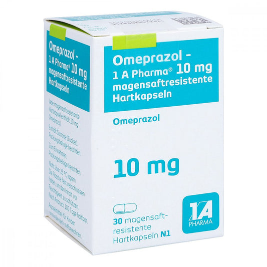 Das Produktfoto zeigt Omeprazol-1a Pharma 10 Mg Magensaftres.Hartkapseln (30 stk) PZN 00634845