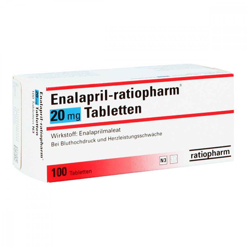 Das Produktfoto zeigt Enalapril-Ratiopharm 20 Mg Tabletten (100 stk) PZN 00638317