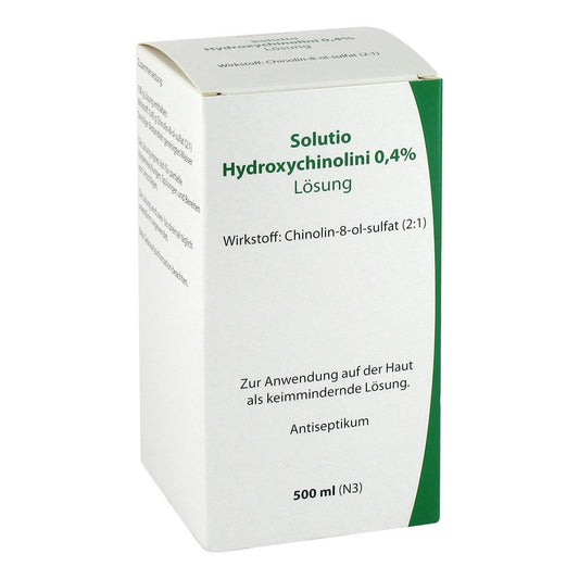 Das Produktfoto zeigt Solutio Hydroxychin. 0,4% (500 ml) PZN 00657289