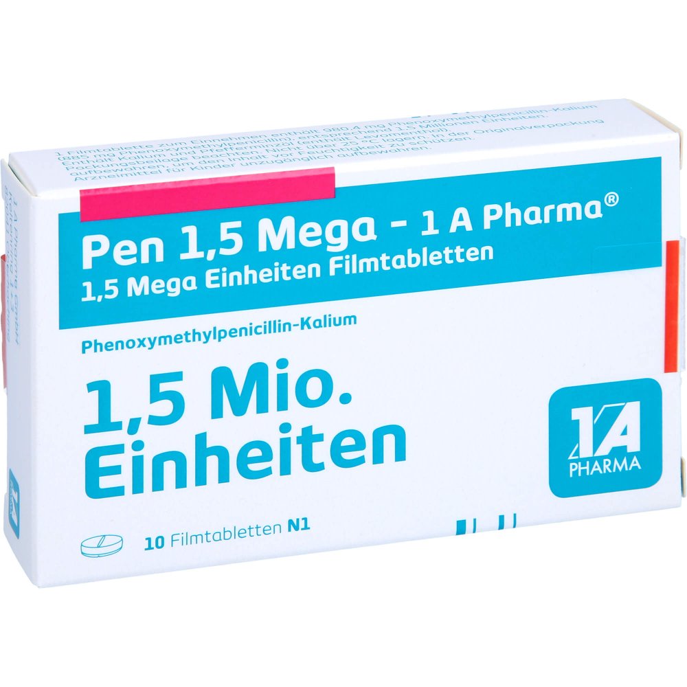 Das Produktfoto zeigt Pen 1,5 Mega-1a Pharma Filmtabletten (10 stk) PZN 00658917