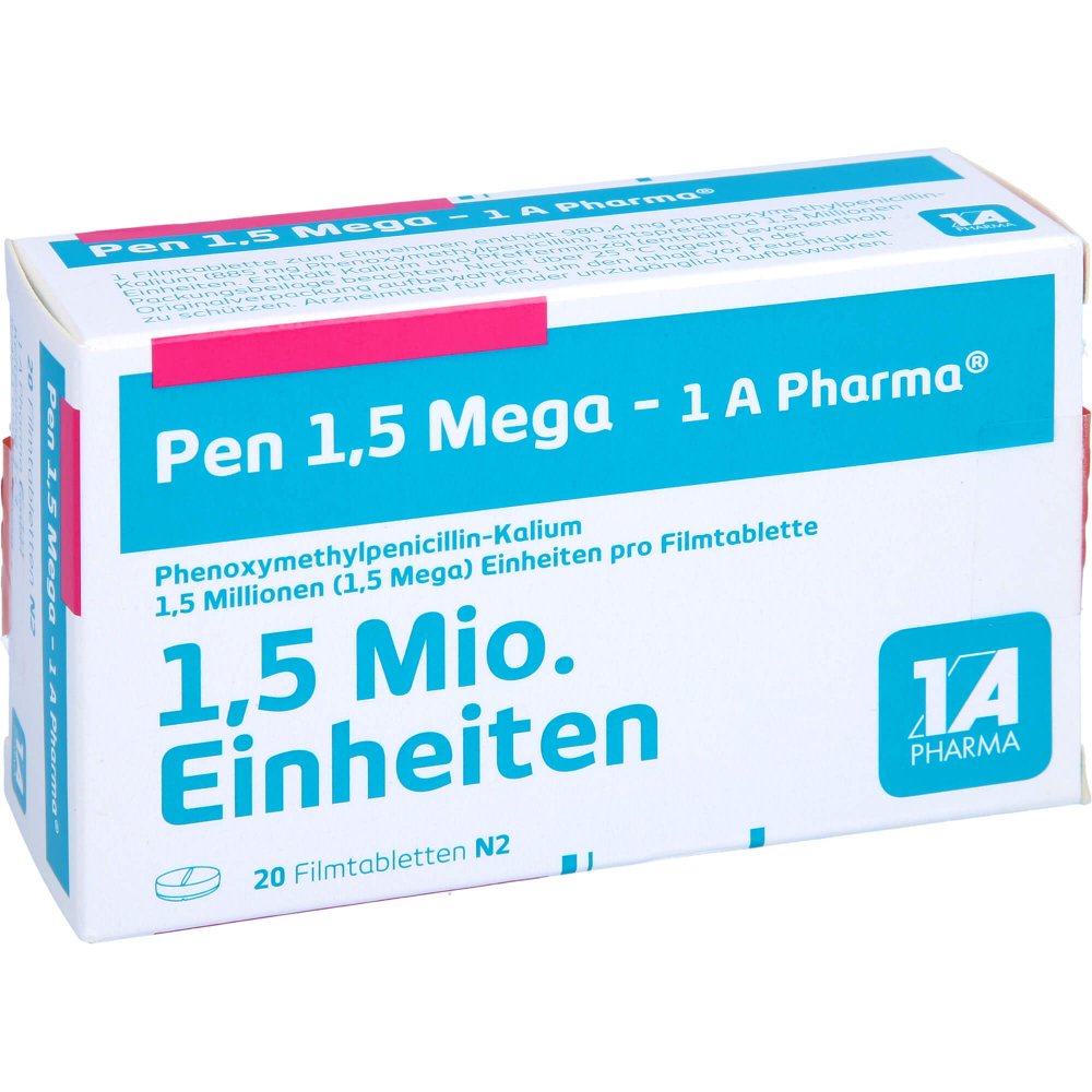 Das Produktfoto zeigt Pen 1,5 Mega-1a Pharma Filmtabletten (20 stk) PZN 00658946