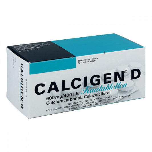 Das Produktfoto zeigt Calcigen D 600 Mg/400 I.E. Kautabletten (100 stk) PZN 00662161