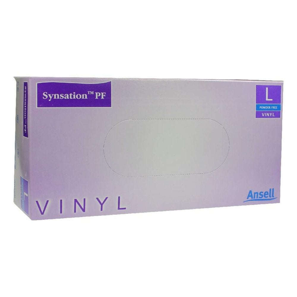 Das Produktfoto zeigt Synsation Vinyl Unters.Handsch.Ungepudert Groß (100 stk) PZN 00669306