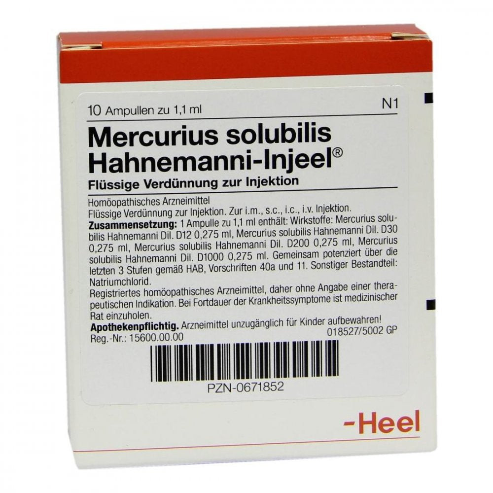 Das Produktfoto zeigt Mercurius Solubilis Injeel Hahnemanni Ampullen (10 stk) PZN 00671852