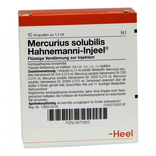 Das Produktfoto zeigt Mercurius Solubilis Injeel Hahnemanni Ampullen (10 stk) PZN 00671852