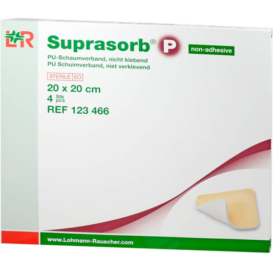 Das Produktfoto zeigt Suprasorb P Pu-Schaumv.Nicht Klebend 20x20 Cm (4 stk) PZN 00678305