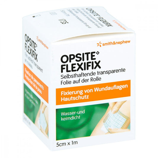Das Produktfoto zeigt Opsite Flexifix Pu-Folie 5 Cmx1 M Unsteril Rolle (1 stk) PZN 00680325