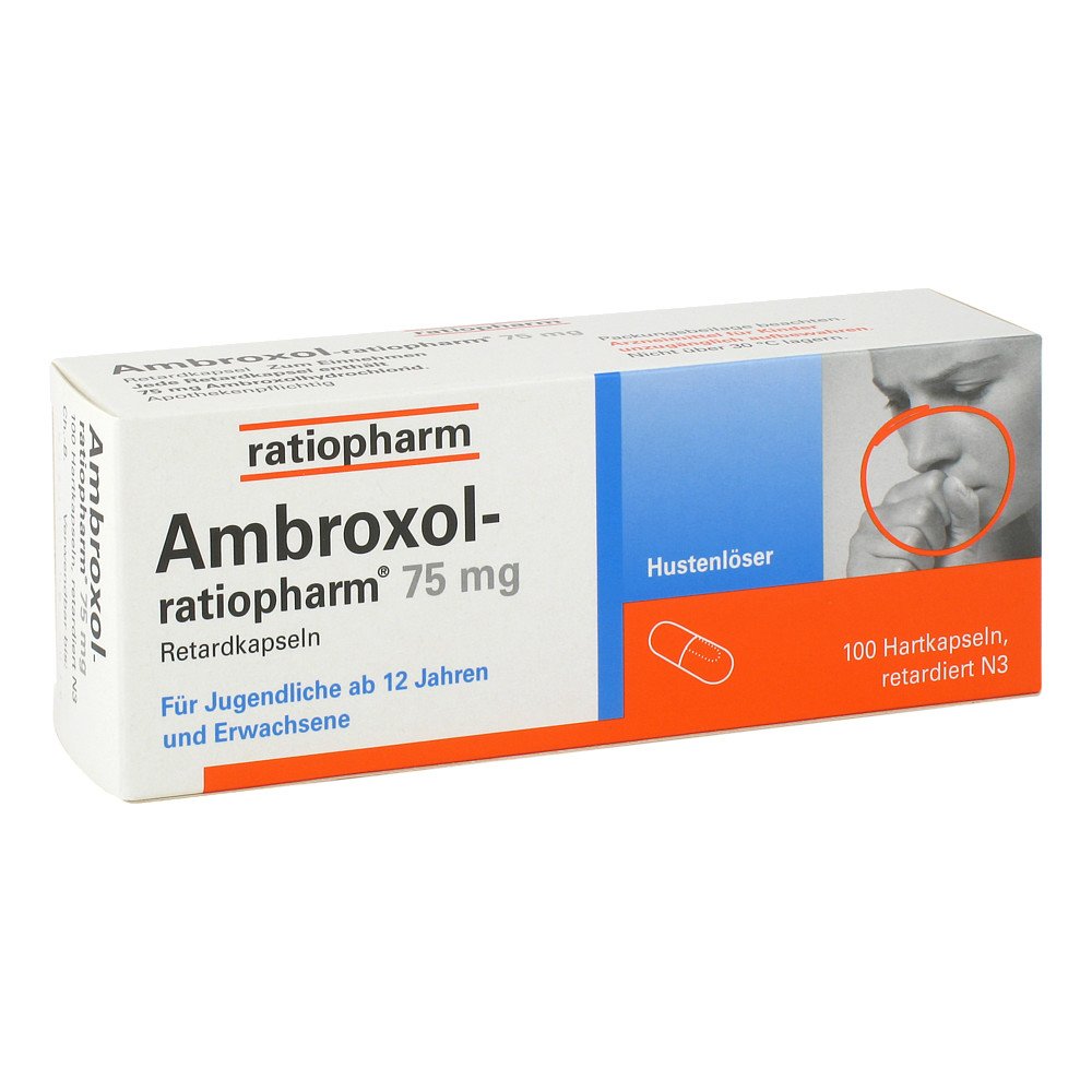 Das Produktfoto zeigt Ambroxol-Ratiopharm 75 Mg Hustenlöser Retardkaps. (100 stk) PZN 00680992